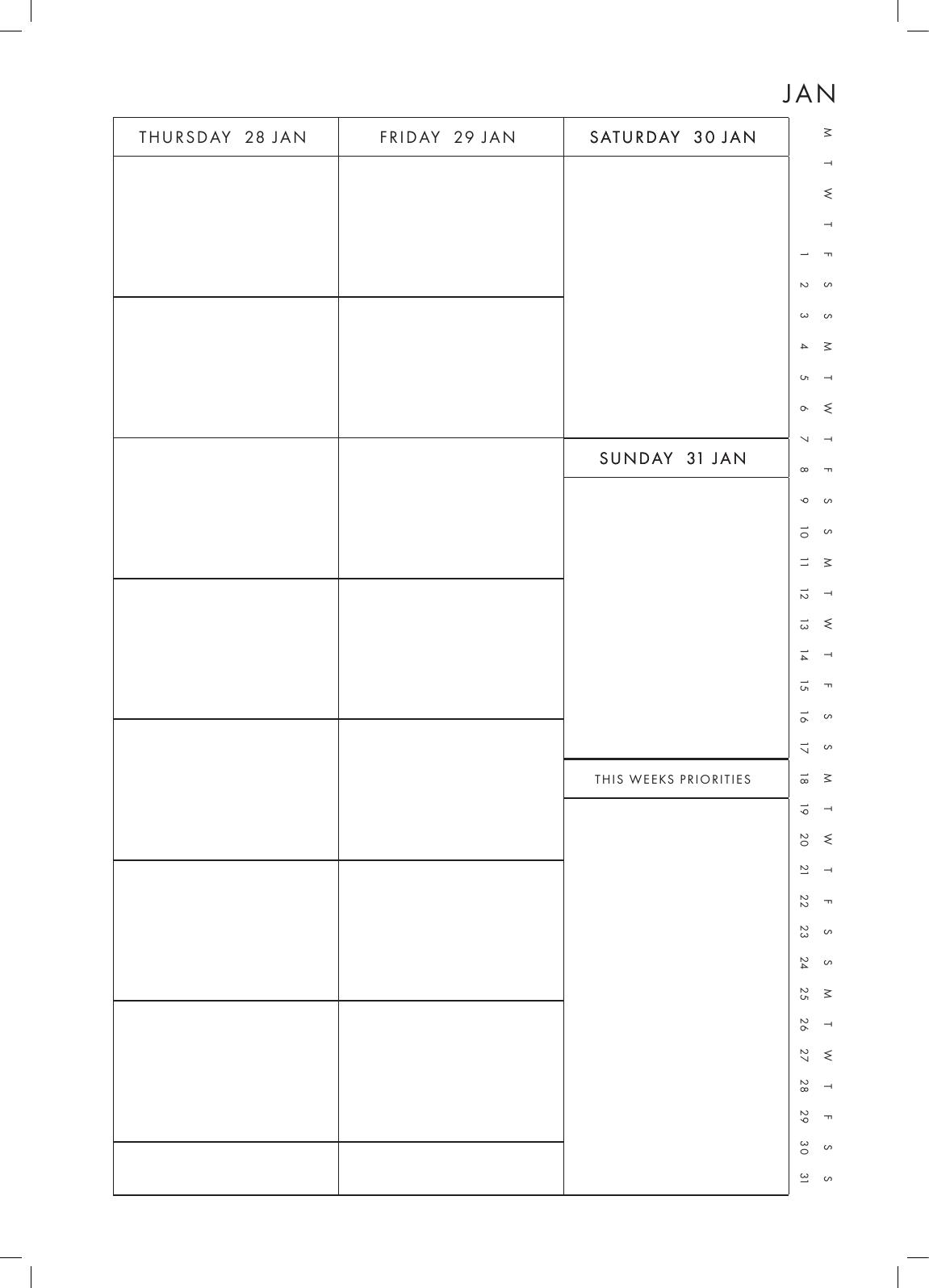 Thursday to Sunday planner spread